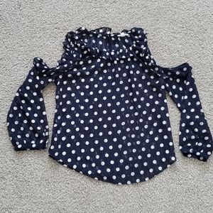 Off Shoulder Sheer Polka Dot Blouse